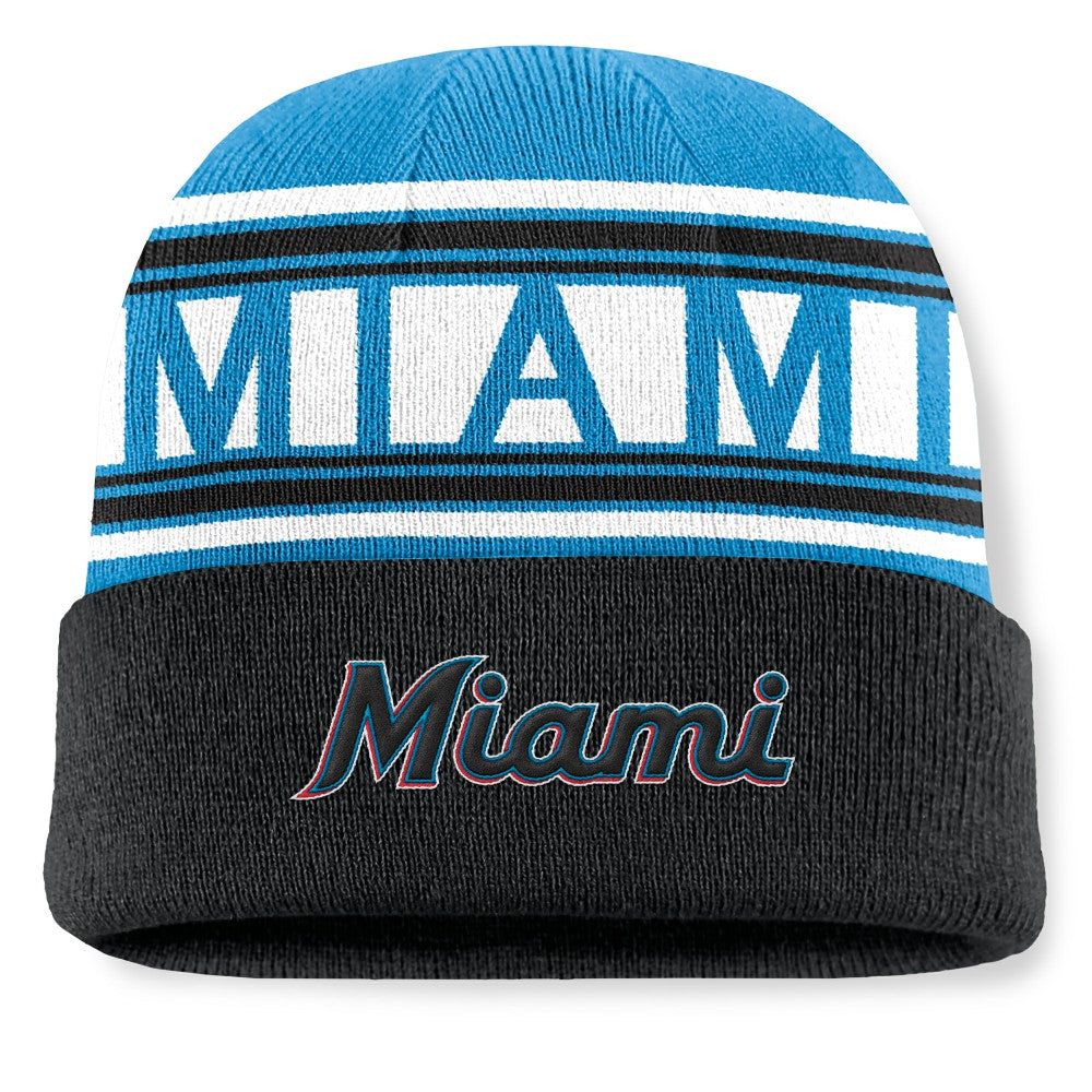 Miami Marlins Fundamental Team Stripe Cuffed Knit Hat Black