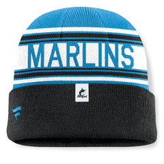 Miami Marlins Fundamental Team Stripe Cuffed Knit Hat Black