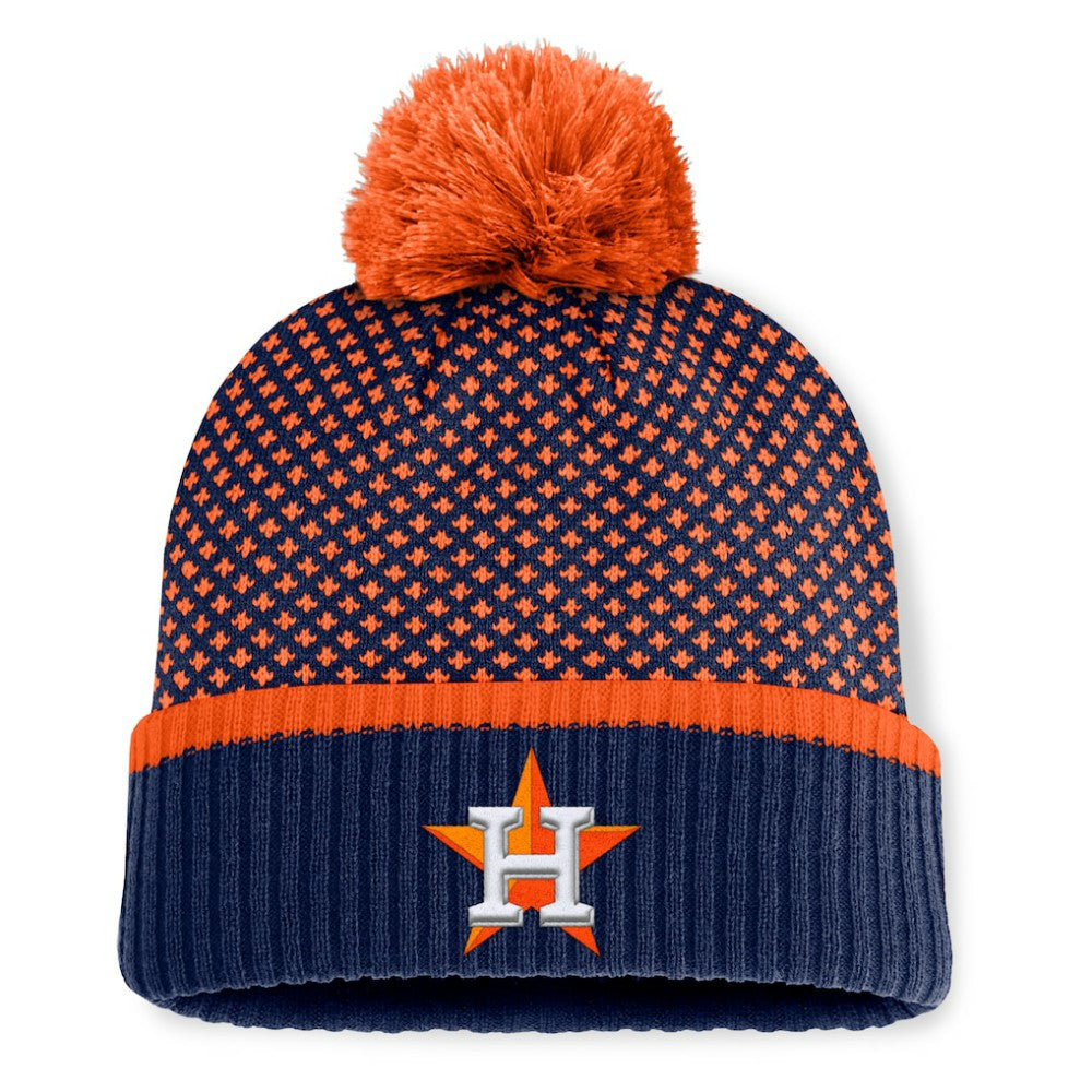 Houston Astros Women's Fundamental Jacquard Cuffed Knit Hat with Pom Navy