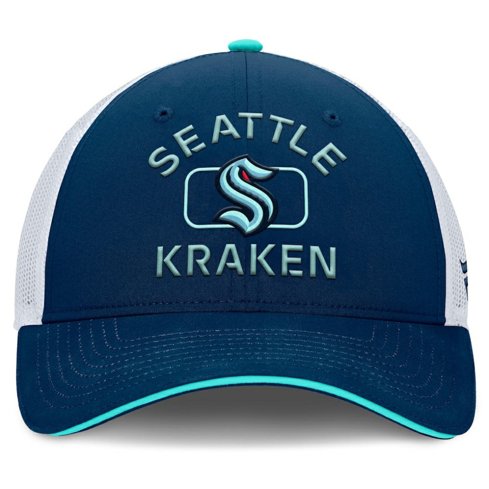 Seattle Kraken Fanatics Authentic Pro Rink Trucker Hat Deep Sea Blue/White