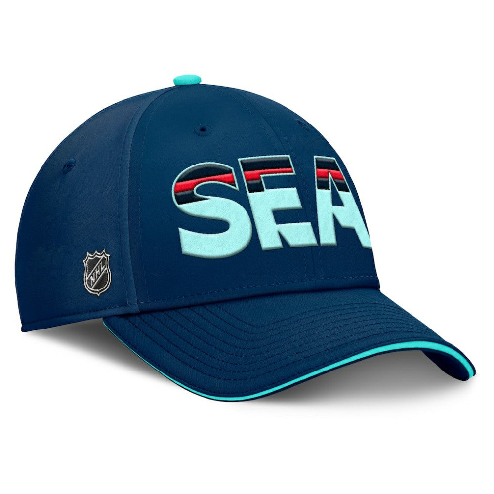 Seattle Kraken Fanatics Authentic Pro Rink Team Code Flex Hat Deep Sea Blue/Light Blue