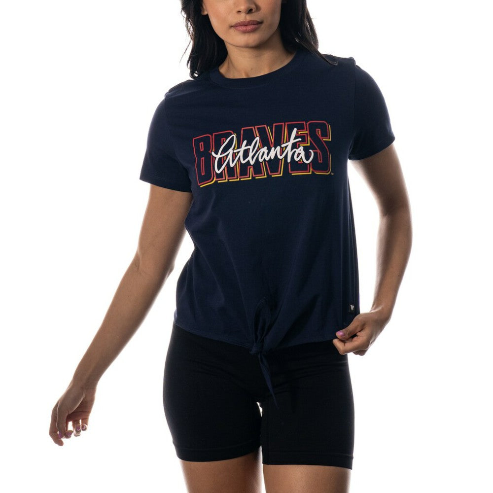 Atlanta Braves The Wild Collective Women's Twist Front T-Shirt Navy