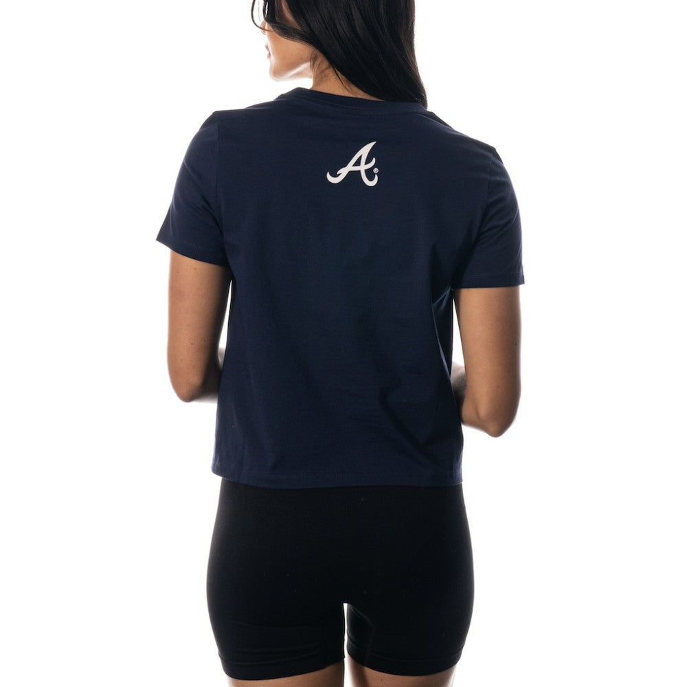 Atlanta Braves The Wild Collective Women's Twist Front T-Shirt Navy