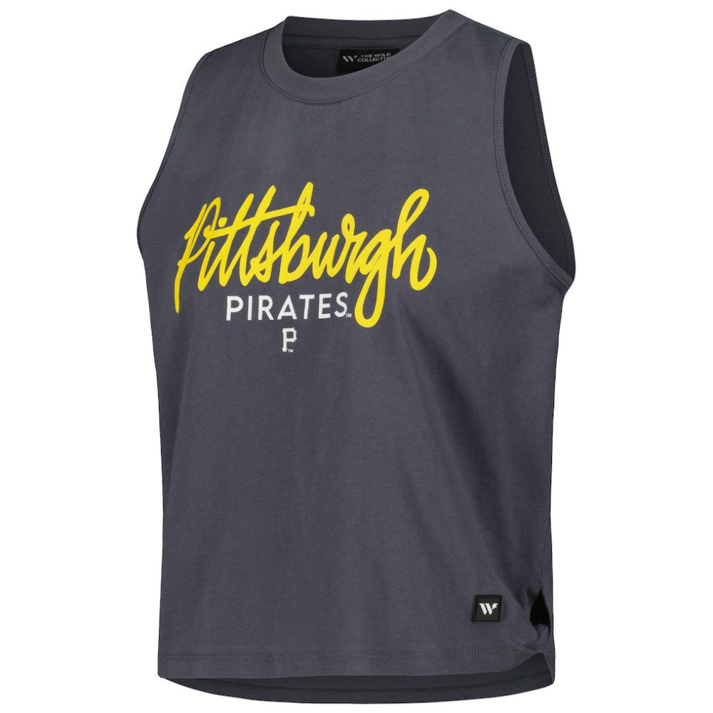 Pittsburgh Pirates The Wild Collective Women's Side Knot Tank Top Charcoal