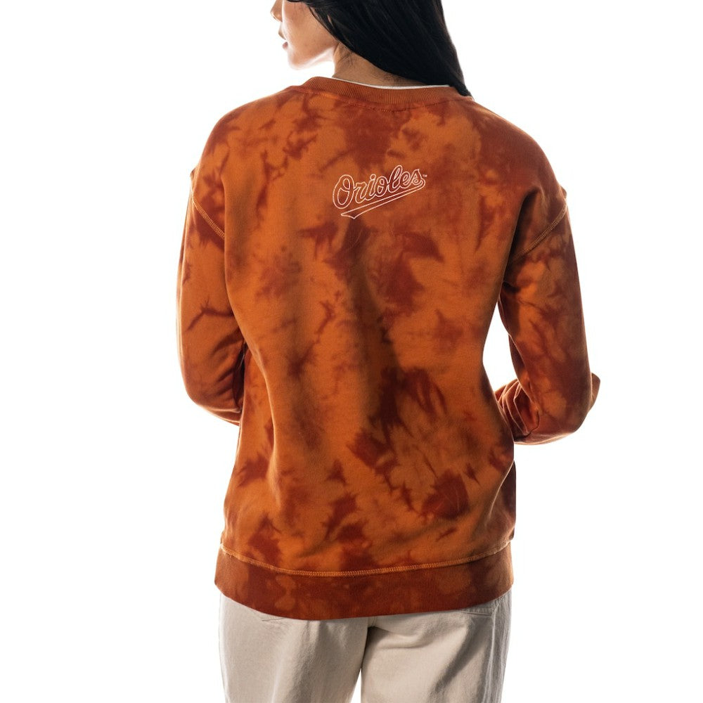 Baltimore Orioles The Wild Collective Women's Overdyed Pullover Sweatshirt Orange