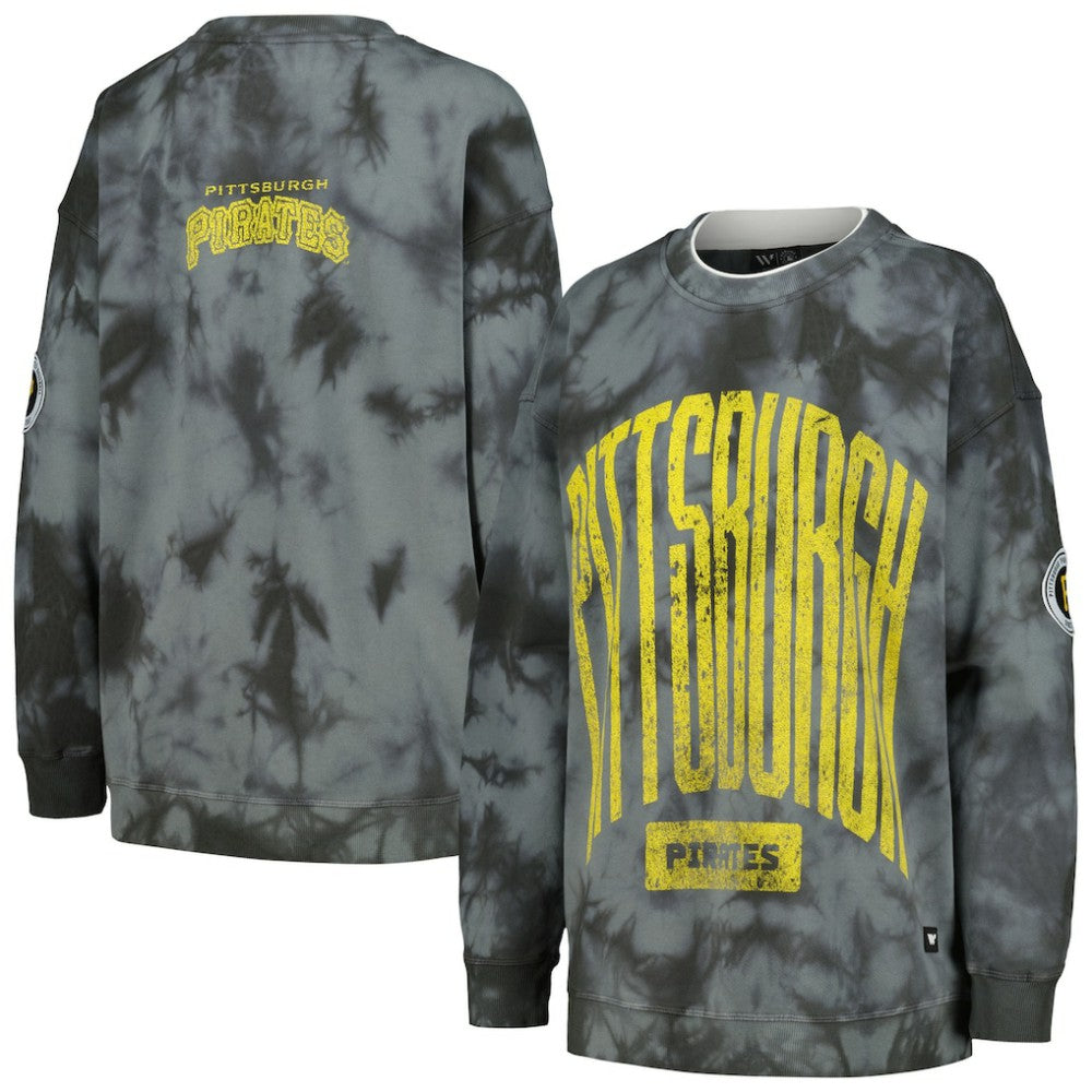 Pittsburgh Pirates The Wild Collective Women's Overdyed Pullover Sweatshirt Charcoal