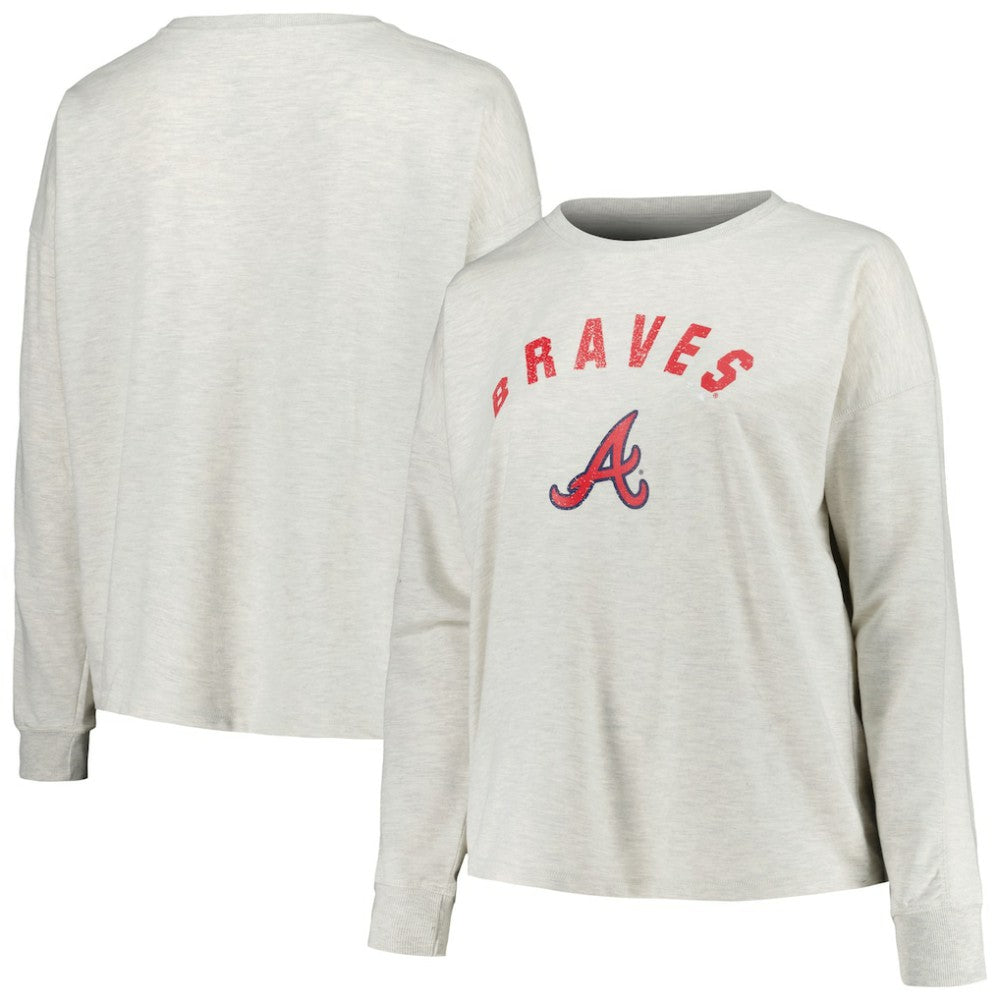 Atlanta Braves Profile Women's Plus Size French Terry Pullover Sweatshirt Oatmeal