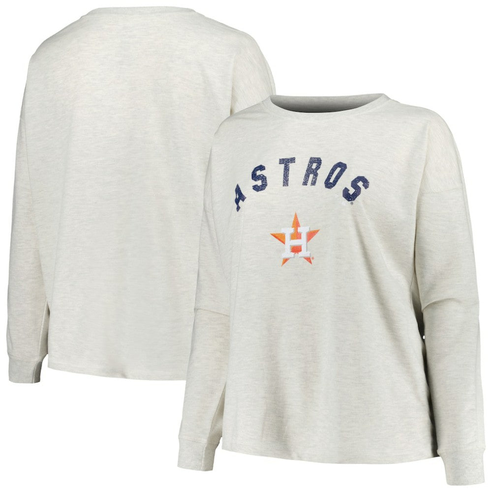 Houston Astros Profile Women's Plus Size French Terry Pullover Sweatshirt Oatmeal
