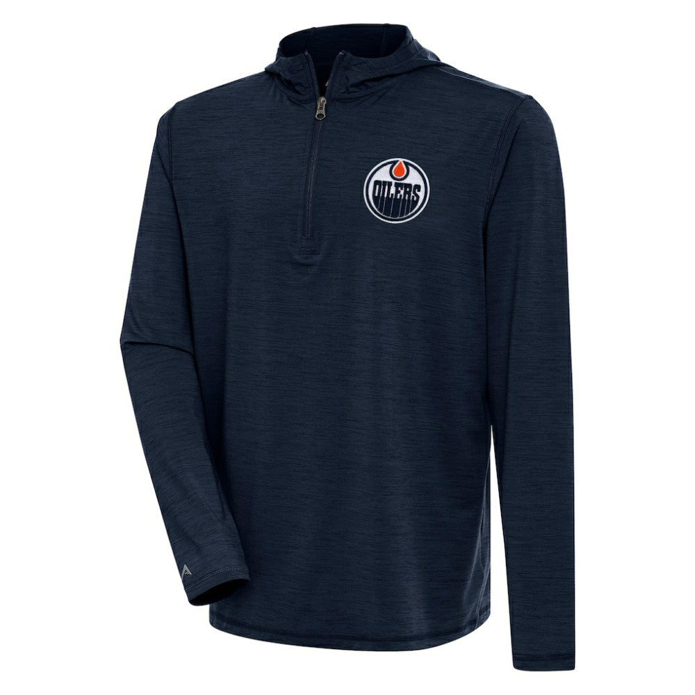 Edmonton Oilers Antigua Tidy Quarter-Zip Pullover Hoodie Heather Navy