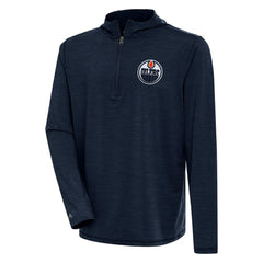 Edmonton Oilers Antigua Tidy Quarter-Zip Pullover Hoodie Heather Navy