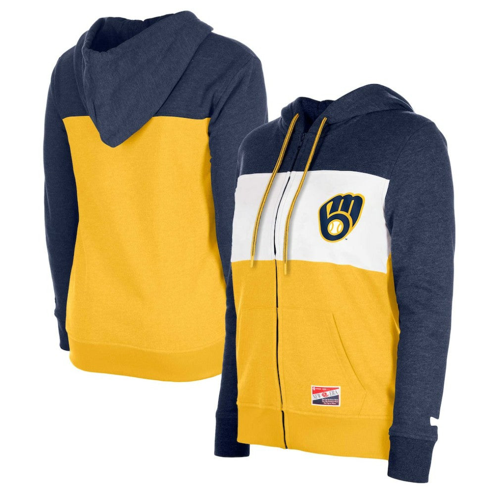 Milwaukee Brewers Women's Color Block Full-Zip Hoodie Jacket Navy | New Era
