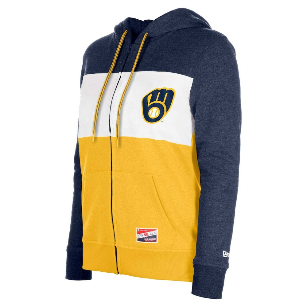 Milwaukee Brewers Women's Color Block Full-Zip Hoodie Jacket Navy | New Era