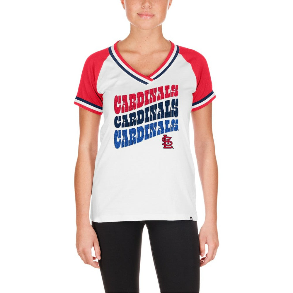 St. Louis Cardinals Women's Jersey Double Binding Raglan V-Neck T-Shirt White | New Era