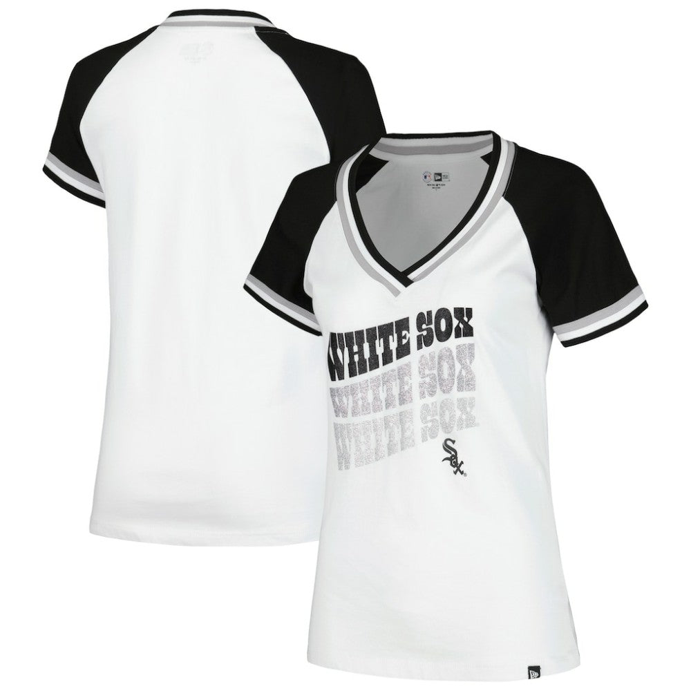Chicago White Sox Women's Jersey Double Binding Raglan V-Neck T-Shirt White | New Era