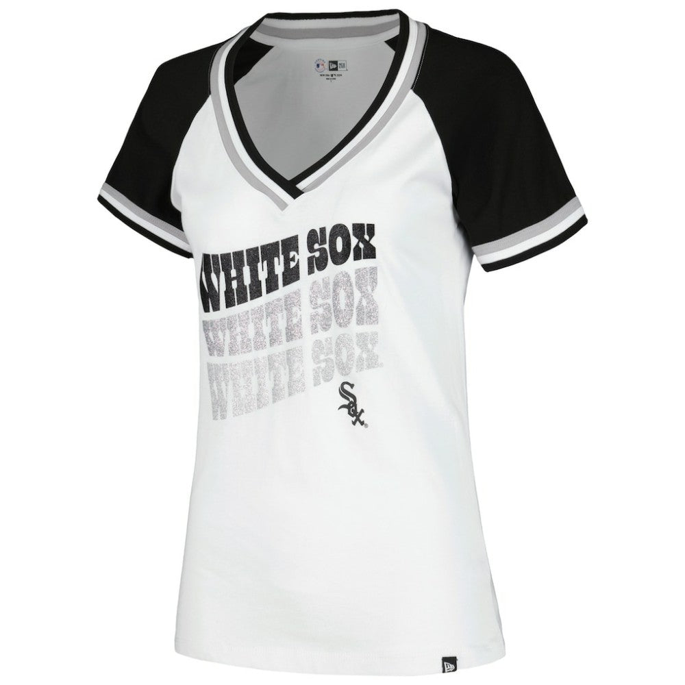 Chicago White Sox Women's Jersey Double Binding Raglan V-Neck T-Shirt White | New Era