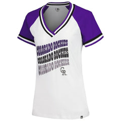 Colorado Rockies Women's Jersey Double Binding Raglan V-Neck T-Shirt White | New Era