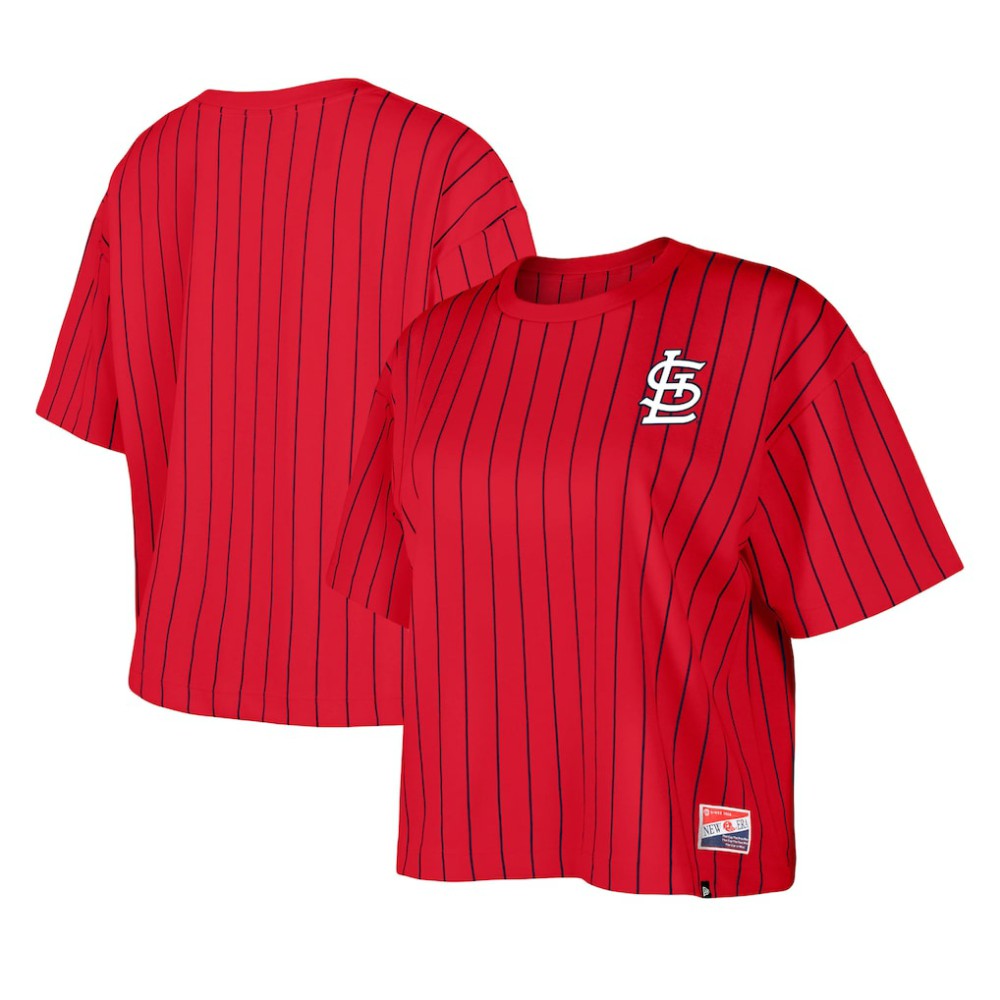 St. Louis Cardinals Women's Boxy Pinstripe T-Shirt Red | New Era