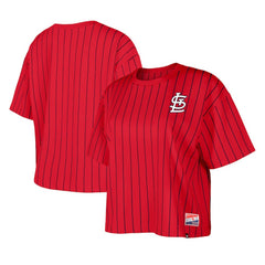 St. Louis Cardinals Women's Boxy Pinstripe T-Shirt Red | New Era