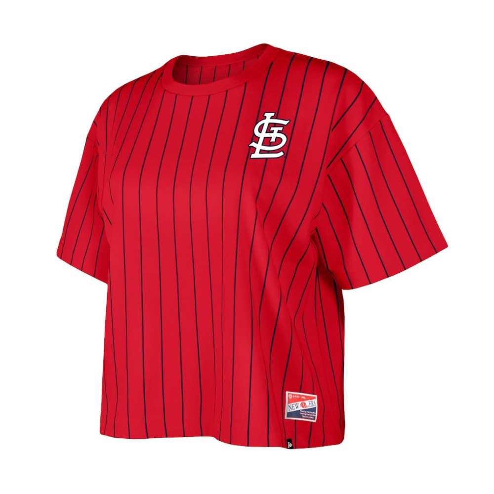 St. Louis Cardinals Women's Boxy Pinstripe T-Shirt Red | New Era