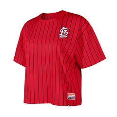 St. Louis Cardinals Women's Boxy Pinstripe T-Shirt Red | New Era