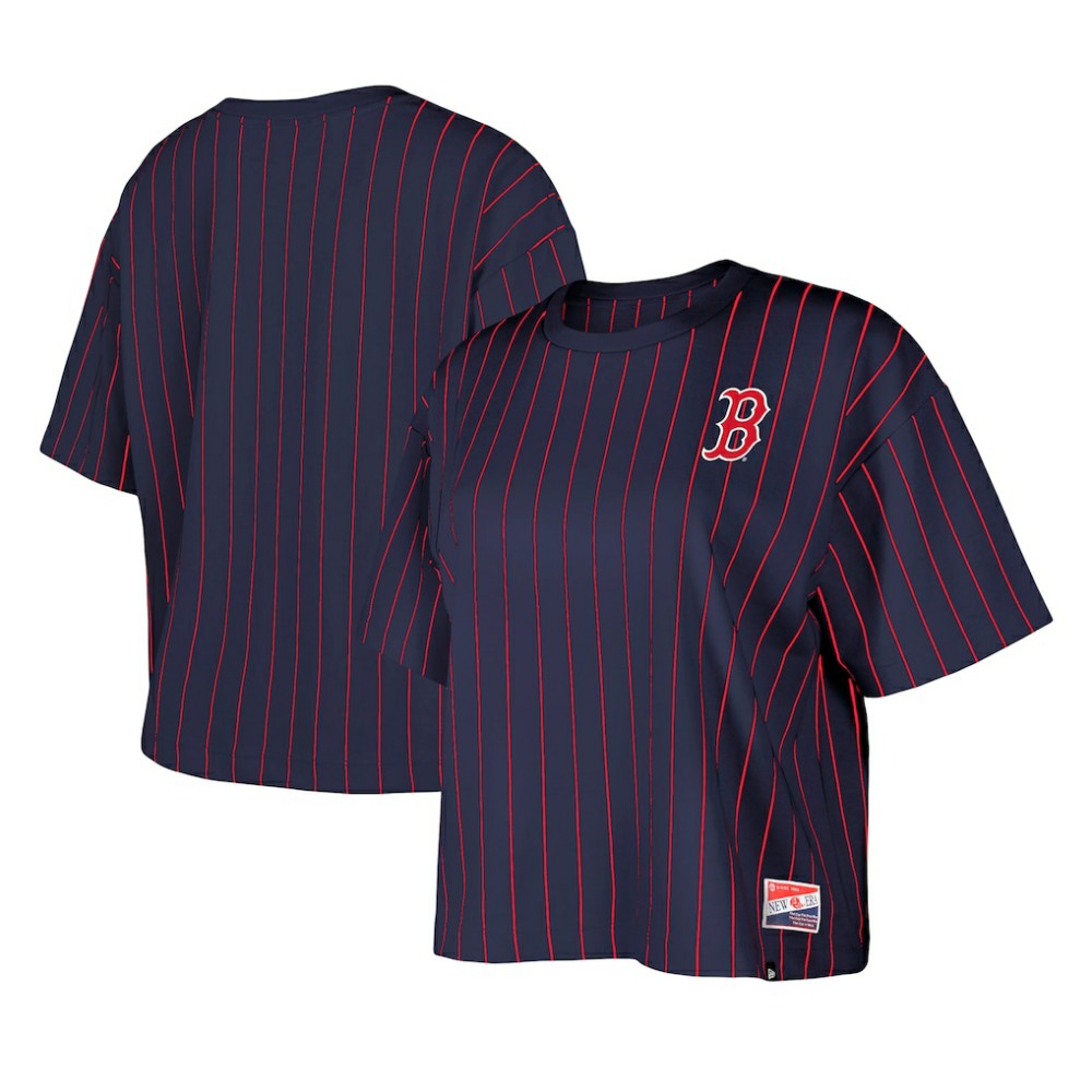Boston Red Sox Women's Boxy Pinstripe T-Shirt Navy | New Era