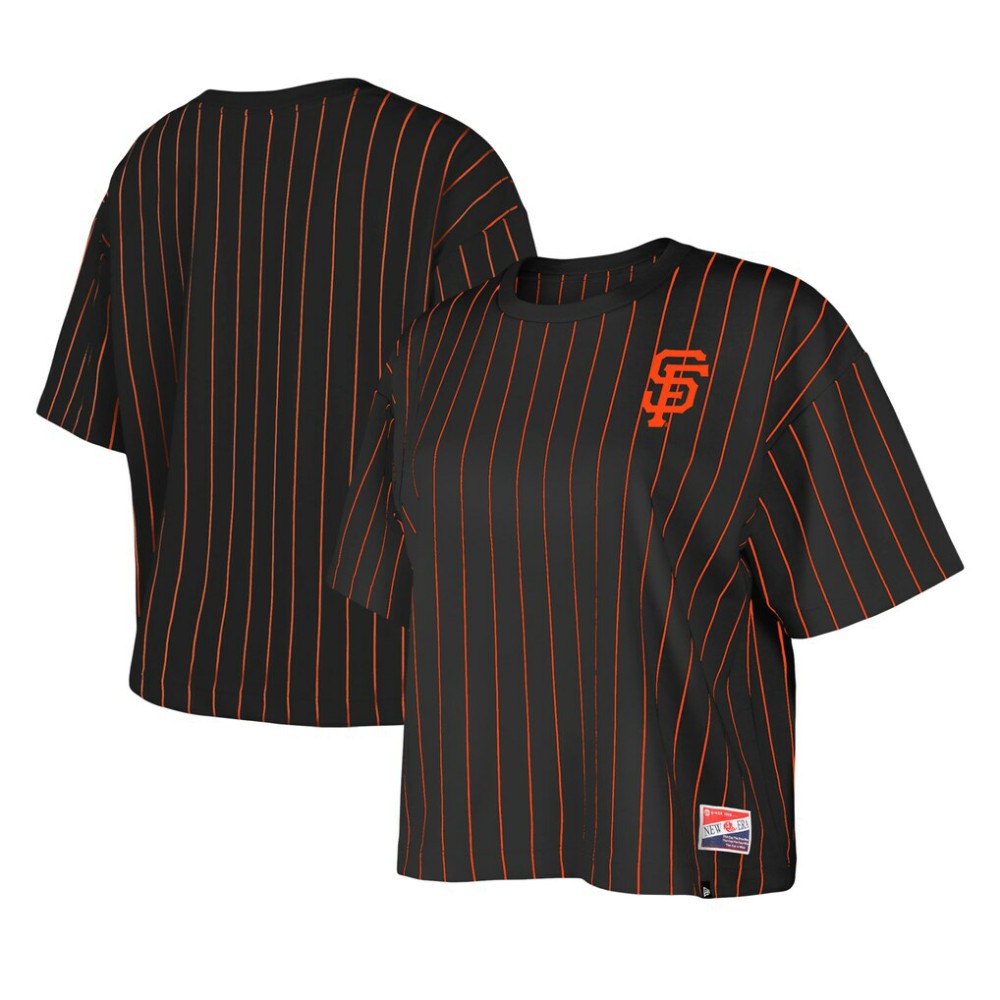 San Francisco Giants Women's Boxy Pinstripe T-Shirt Black | New Era
