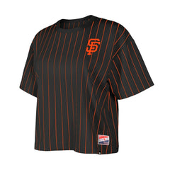 San Francisco Giants Women's Boxy Pinstripe T-Shirt Black | New Era