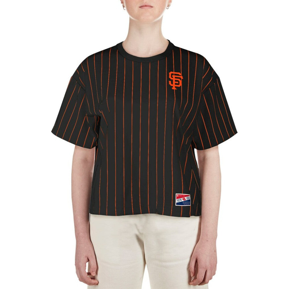 San Francisco Giants Women's Boxy Pinstripe T-Shirt Black | New Era