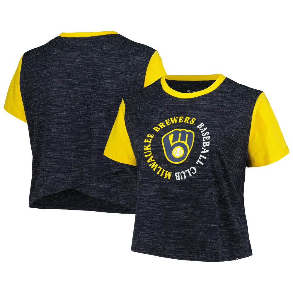 Milwaukee Brewers Women's Plus Size Crossover Back Cropped T-Shirt Navy | New Era