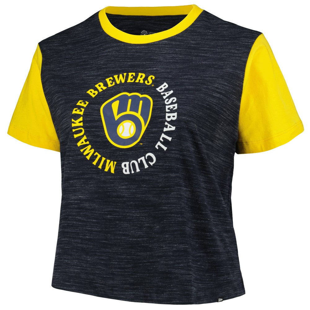 Milwaukee Brewers Women's Plus Size Crossover Back Cropped T-Shirt Navy | New Era