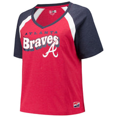 Atlanta Braves Women's Plus Size Raglan V-Neck T-Shirt Red | New Era
