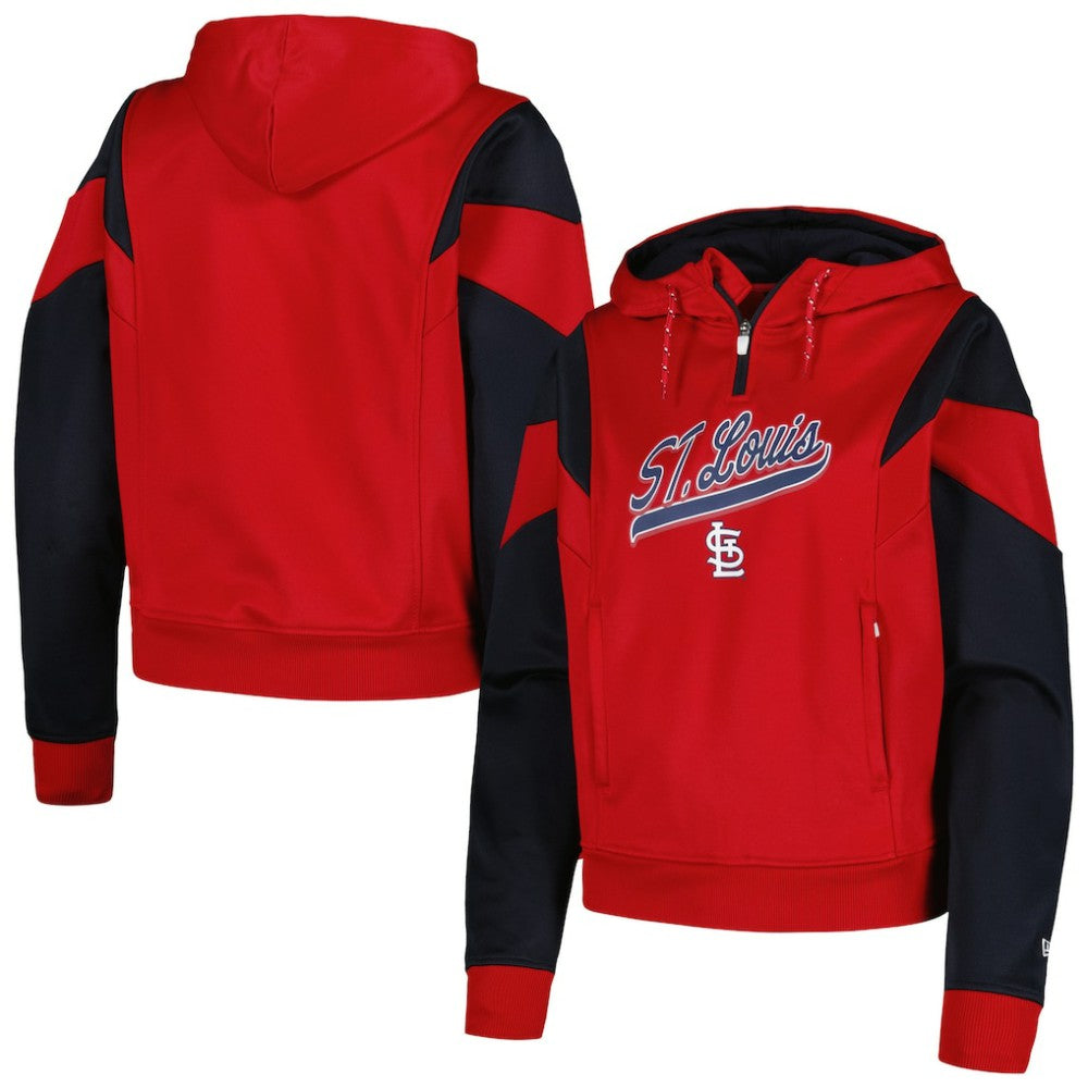 St. Louis Cardinals Women's Color Block Fleece Quarter-Zip Hoodie Red | New Era