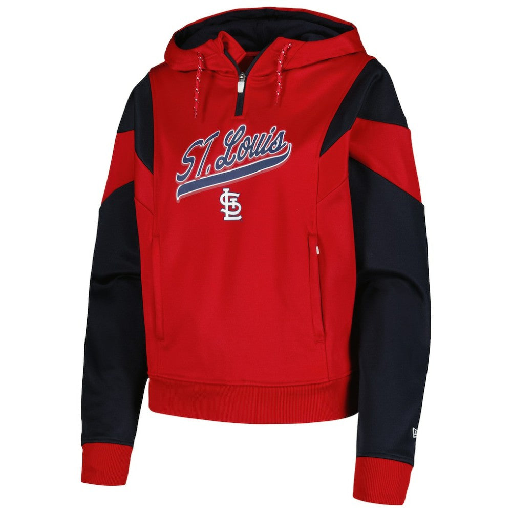 St. Louis Cardinals Women's Color Block Fleece Quarter-Zip Hoodie Red | New Era