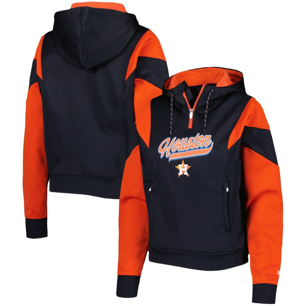 Houston Astros Women's Color Block Fleece Quarter-Zip Hoodie Navy | New Era