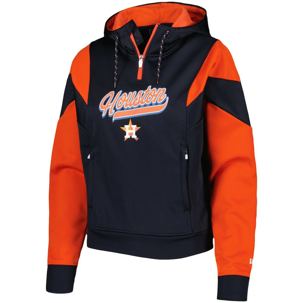Houston Astros Women's Color Block Fleece Quarter-Zip Hoodie Navy | New Era