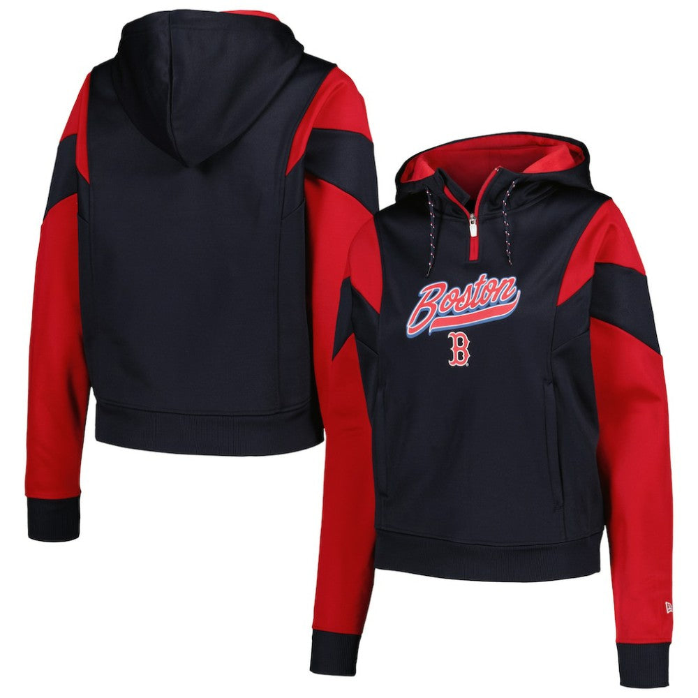 Boston Red Sox Women's Color Block Fleece Quarter-Zip Hoodie Navy | New Era
