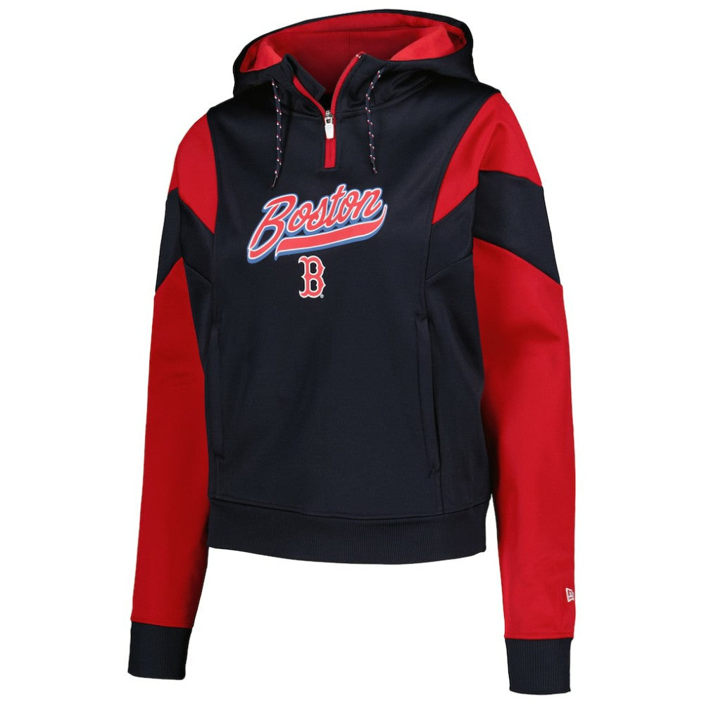 Boston Red Sox Women's Color Block Fleece Quarter-Zip Hoodie Navy | New Era