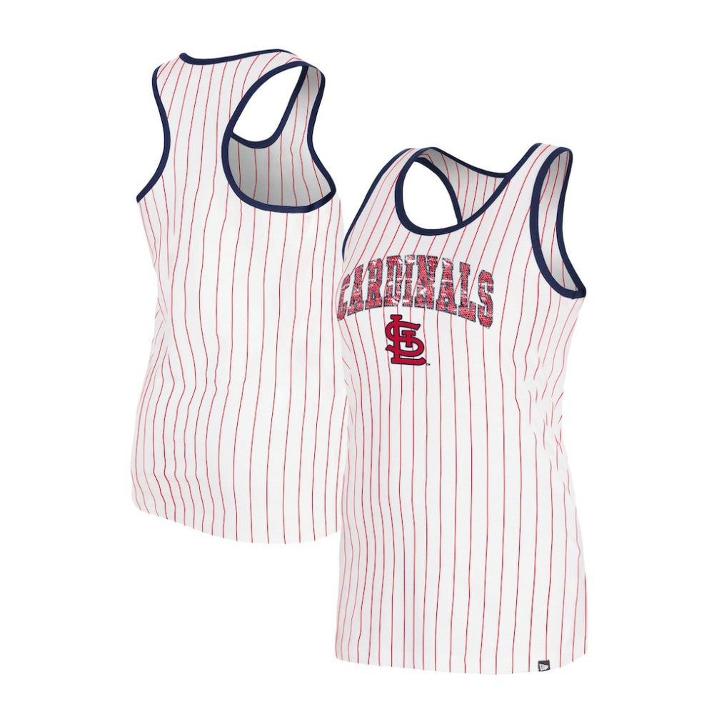 St. Louis Cardinals Women's Sequin Pinstripe Racerback Tank Top White | New Era