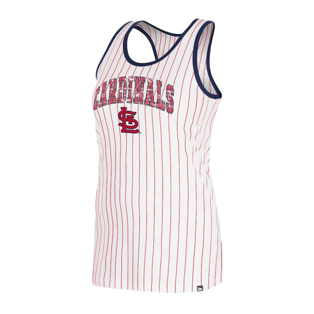 St. Louis Cardinals Women's Sequin Pinstripe Racerback Tank Top White | New Era