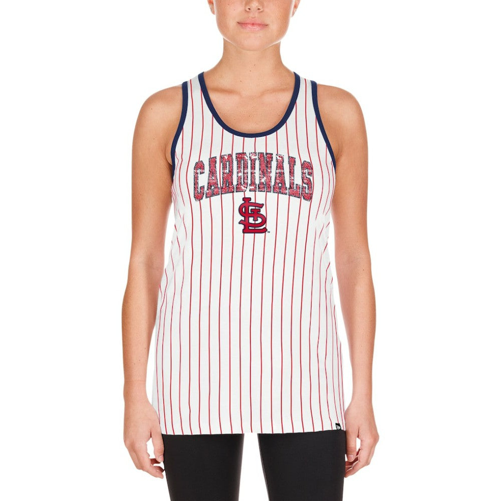 St. Louis Cardinals Women's Sequin Pinstripe Racerback Tank Top White | New Era