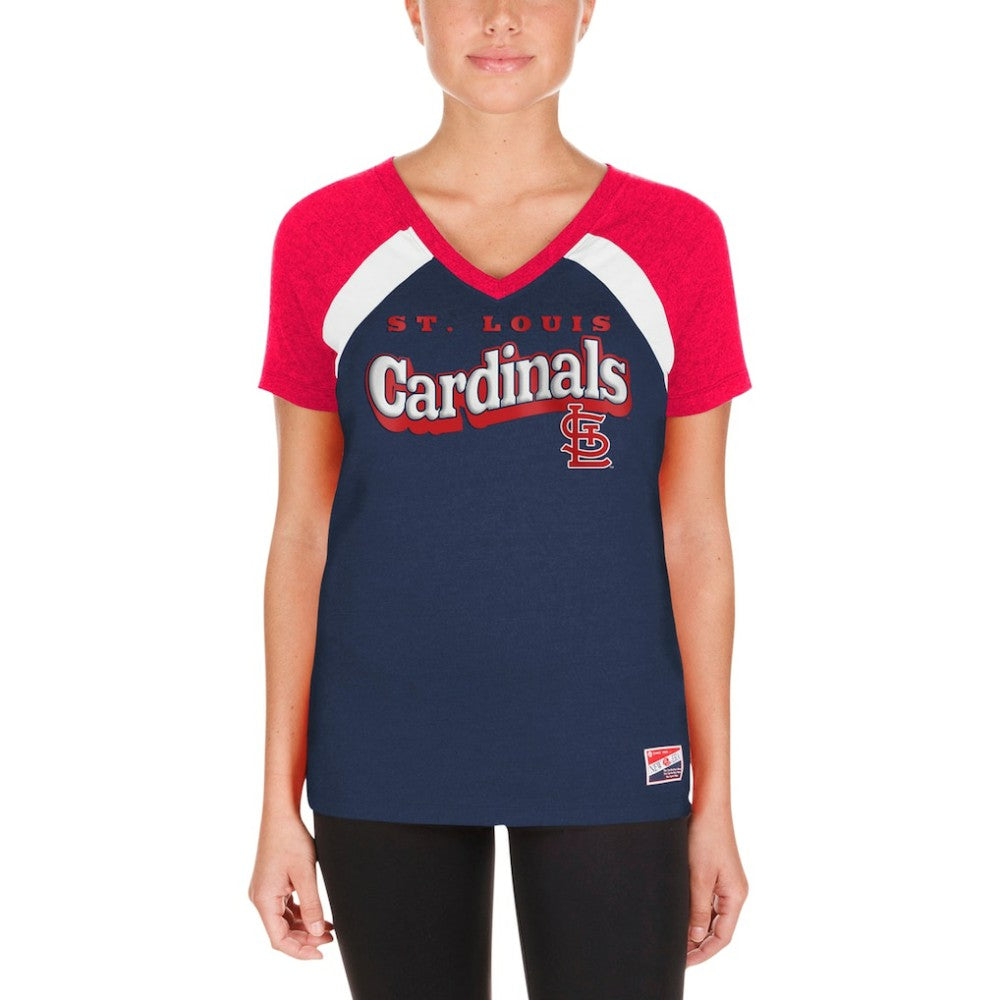 St. Louis Cardinals Women's Heathered Raglan V-Neck T-Shirt Navy | New Era