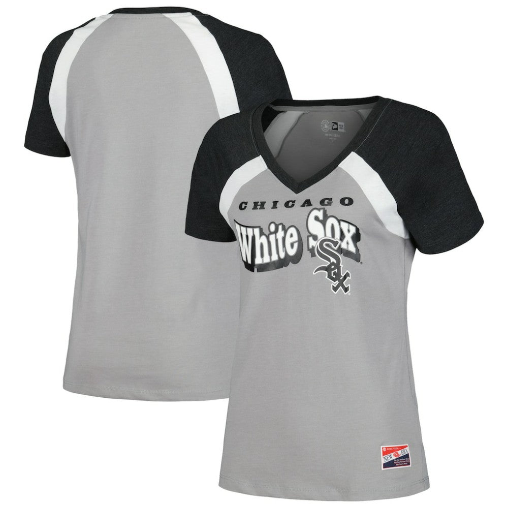 Chicago White Sox Women's Heathered Raglan V-Neck T-Shirt Gray | New Era