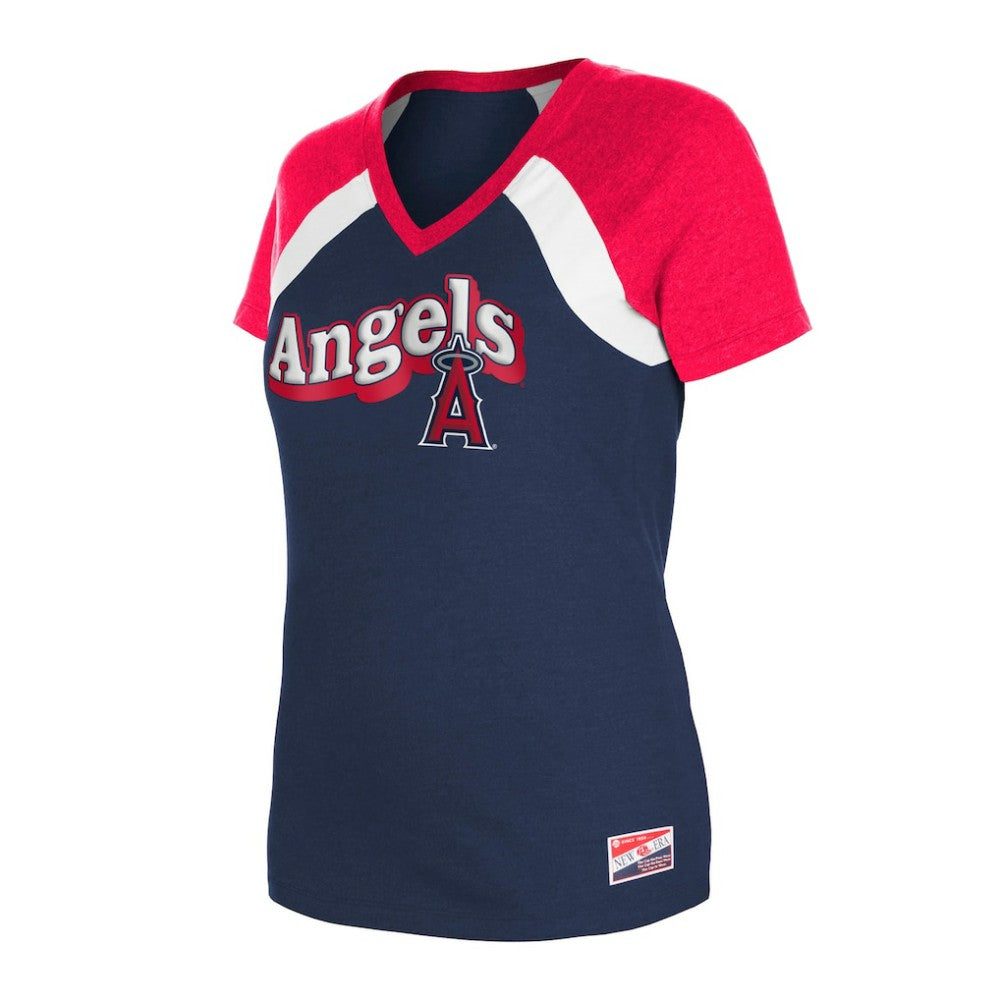 Los Angeles Angels Women's Heathered Raglan V-Neck T-Shirt Navy | New Era