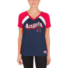 Los Angeles Angels Women's Heathered Raglan V-Neck T-Shirt Navy | New Era