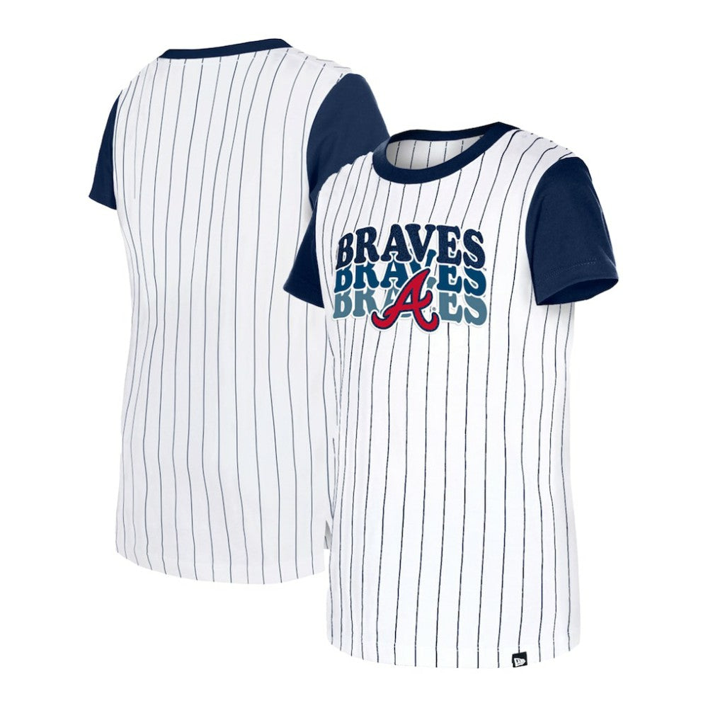 Atlanta Braves Girls Youth Pinstripe T-Shirt White | New Era