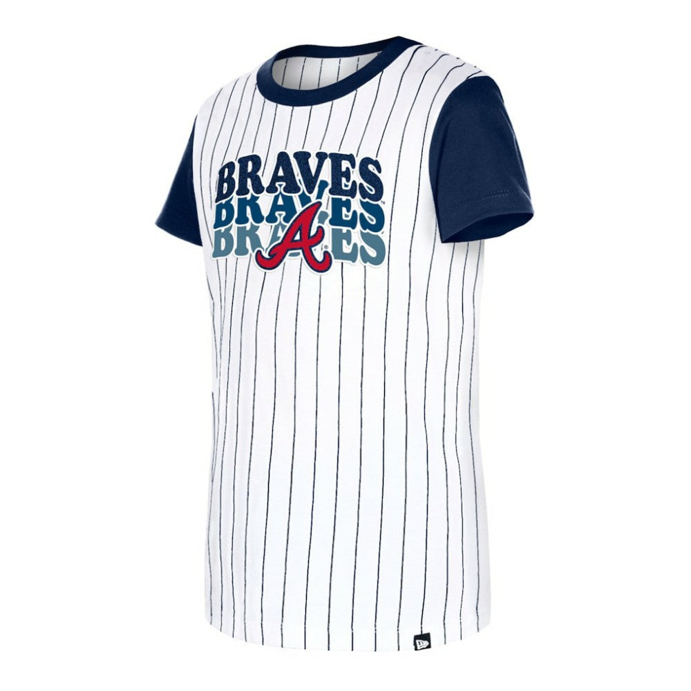 Atlanta Braves Girls Youth Pinstripe T-Shirt White | New Era