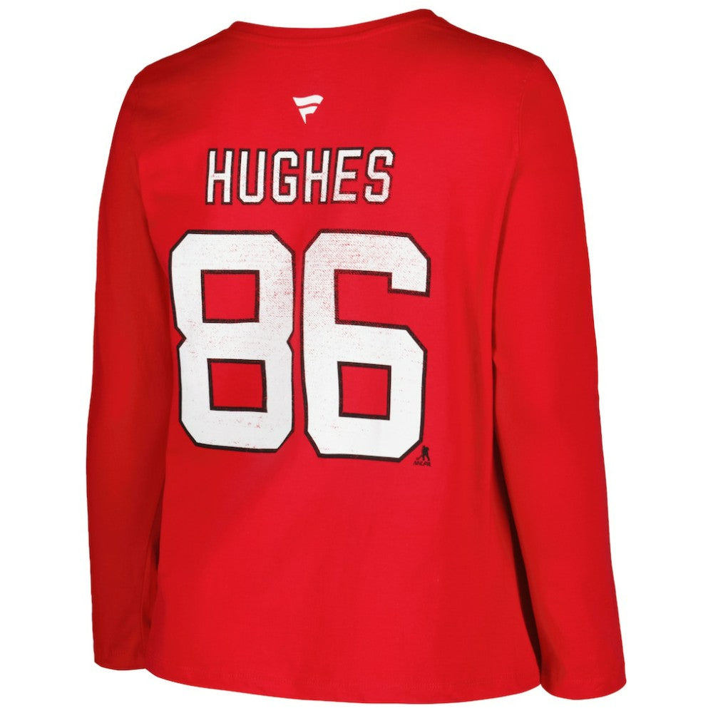 New Jersey Devils Profile Women's Plus Size Distressed Printed Name & Number Long Sleeve T-Shirt Red
