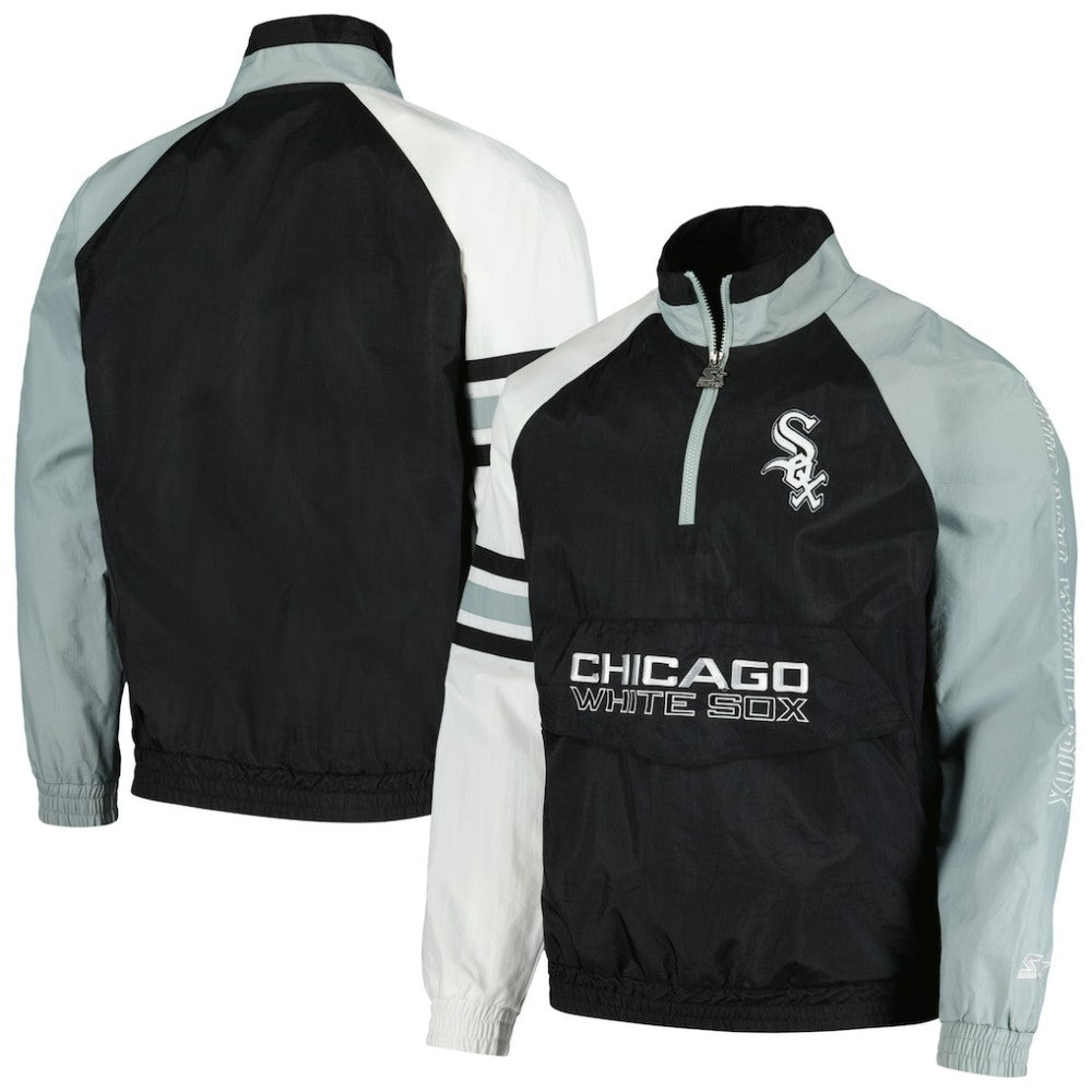Chicago White Sox Starter Elite Raglan Half-Zip Jacket Black/White
