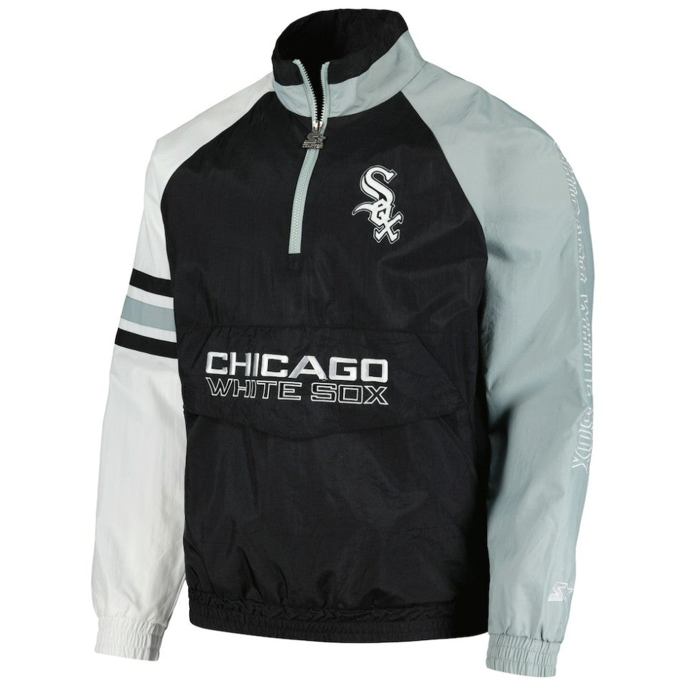 Chicago White Sox Starter Elite Raglan Half-Zip Jacket Black/White