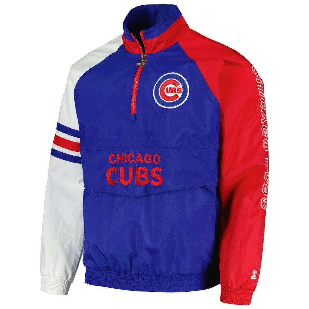 Chicago Cubs Starter Elite Raglan Half-Zip Jacket Royal/Red